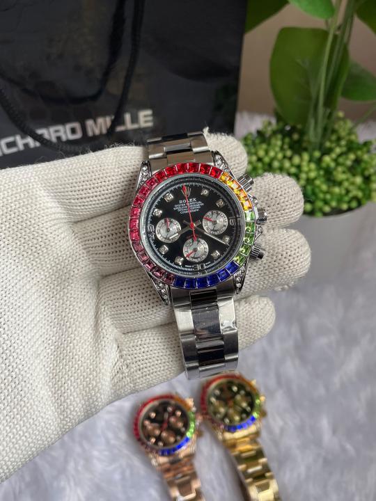 ROLE X RAINBOW DIAMOND SILVER BLACK DIAL AT235