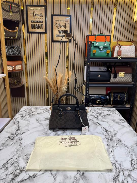 Coac_h Darcie Signature Canvas Satchel Bag With Crossbody Strap And Dust Bag (Coffee-2387)