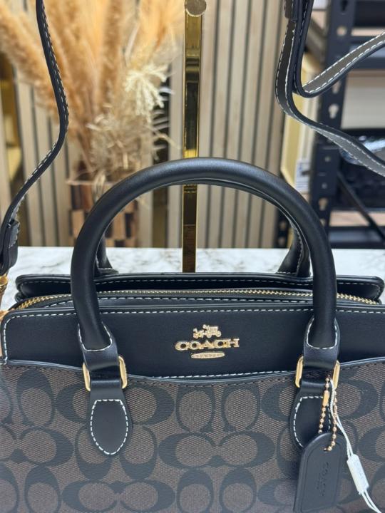 Coac_h Darcie Signature Canvas Satchel Bag With Crossbody Strap And Dust Bag (Coffee-2387)