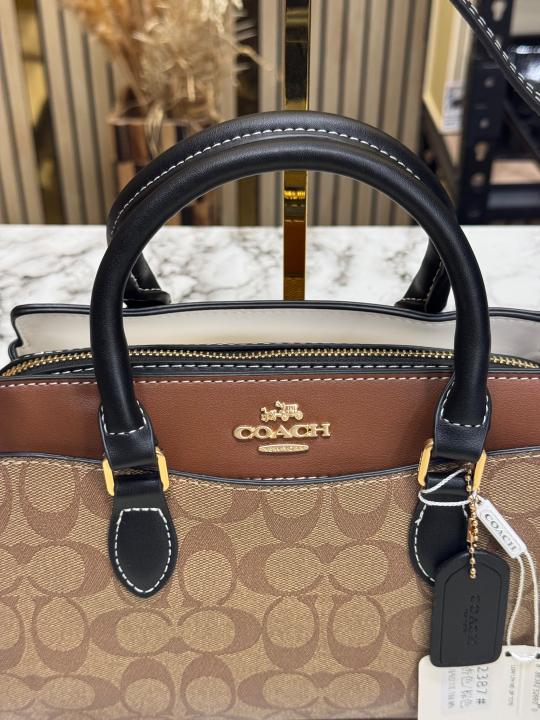 Coac_h Darcie Signature Canvas Satchel Bag With Crossbody Strap And Dust Bag (Apricot)