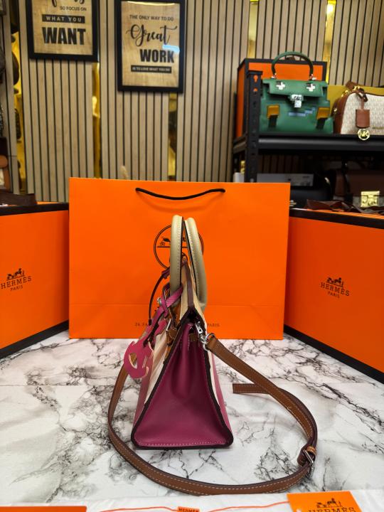 Herme_s Limited Edition Colorblock Birkin Leather Top Handle Bag With Crossbody Strap Including Box And Carry Bag