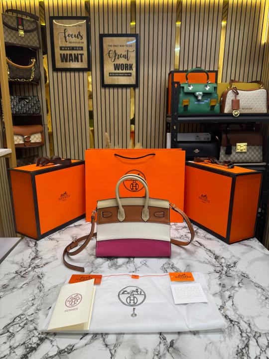 Herme_s Limited Edition Colorblock Birkin Leather Top Handle Bag With Crossbody Strap Including Box And Carry Bag