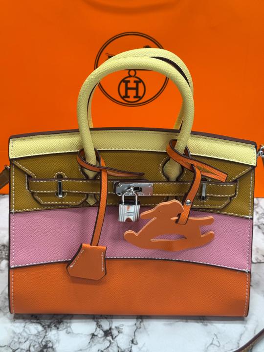 Herme_s Limited Edition Colorblock Birkin Leather Top Handle Bag With Crossbody Strap Including Box And Carry Bag