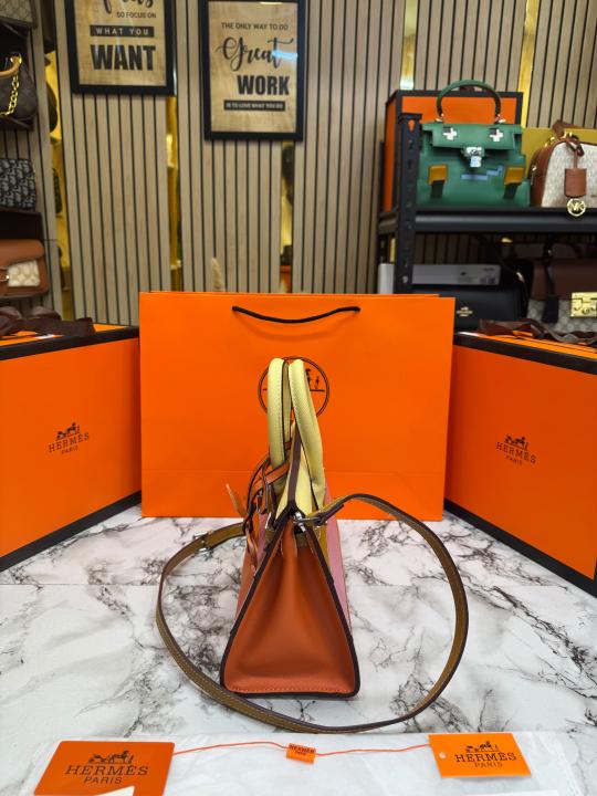 Herme_s Limited Edition Colorblock Birkin Leather Top Handle Bag With Crossbody Strap Including Box And Carry Bag
