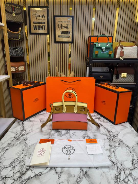Herme_s Limited Edition Colorblock Birkin Leather Top Handle Bag With Crossbody Strap Including Box And Carry Bag