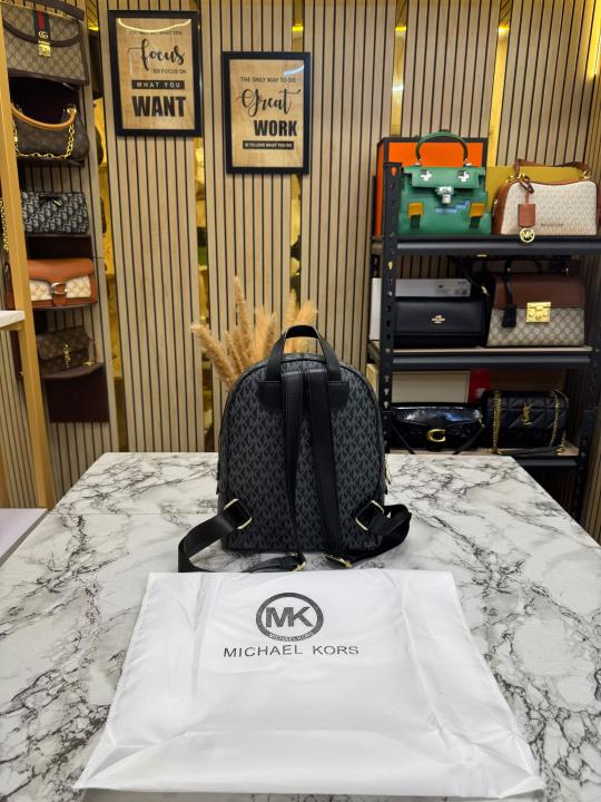 Michael Kor_s Rhea Signature Black Monogram Backpack With Double Zip Compartments (13003)