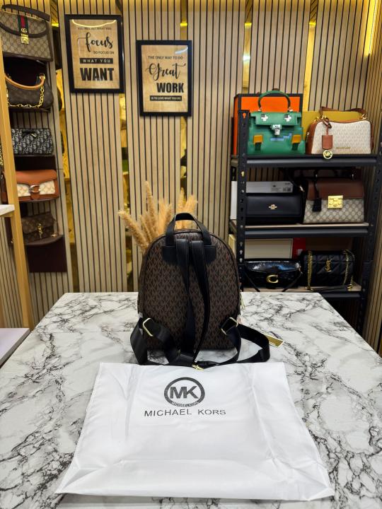Michael Kor_s Rhea Signature Two Tone Monogram Backpack With Double Zip Compartments (13003)