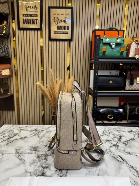 Michael Kor_s Rhea Signature Two Tone Monogram Backpack With Double Zip Compartments (13003)
