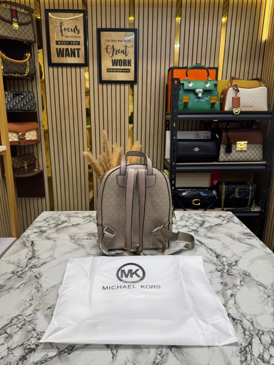 Michael Kor_s Rhea Signature Two Tone Monogram Backpack With Double Zip Compartments (13003)