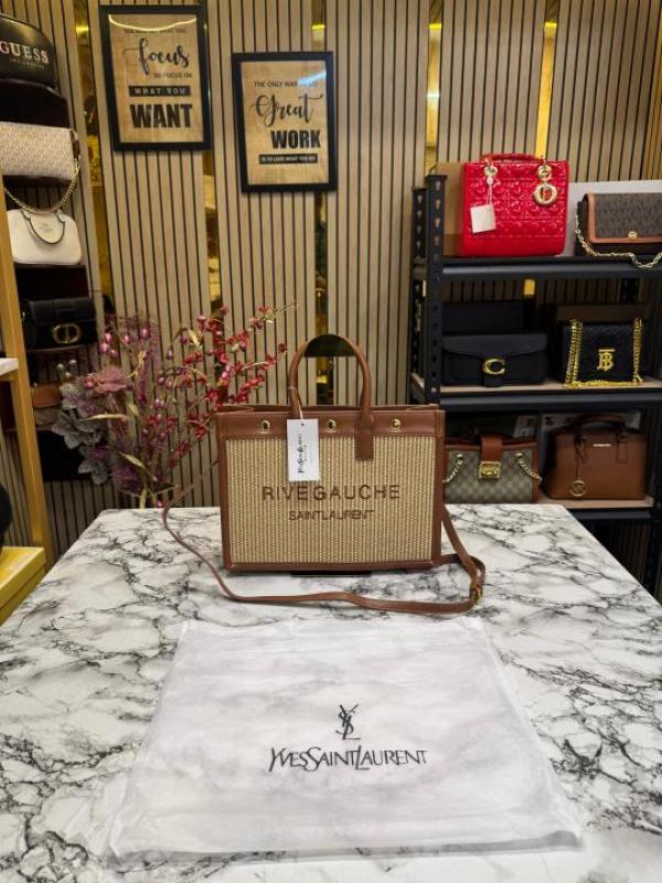 Ysl Yves Saint Laurent Rive Gauche Handbag With Dust Bag (Brown) (V-2852)