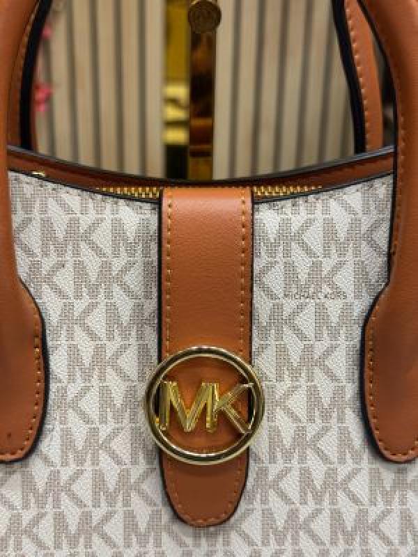 Michael Kor_s Gabby Signature Satchel Bag With Dust Bag (Beige) (V-23007)