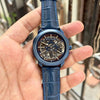 Bvlgari Mens Automatic Leather Belt Open Heart Blue