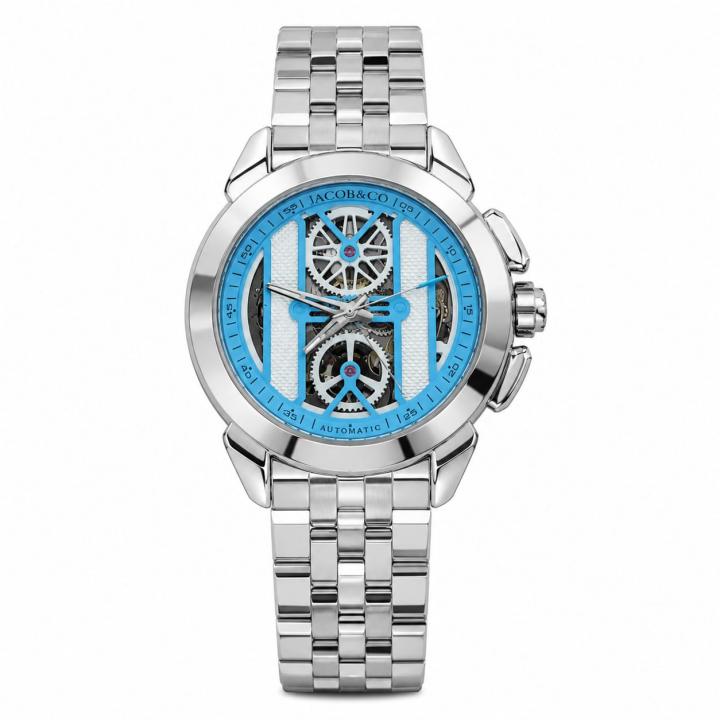Jacob & Co. Epic X Skeleton Automatic Open Heart Silver Light Blue Dial