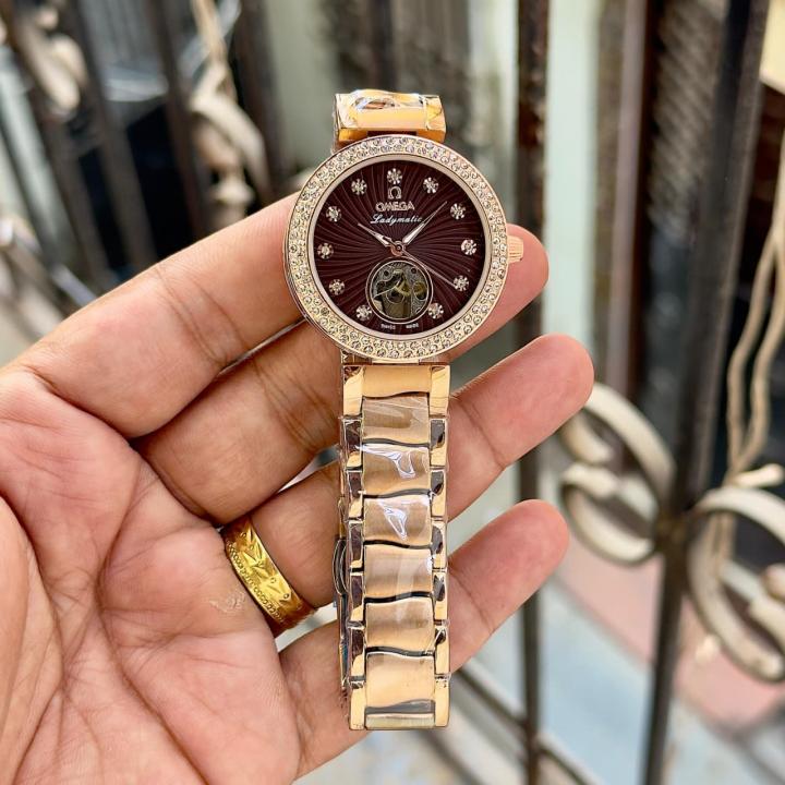 OmeggaHer Ladymatic 805 Automatic Open Heart Copper Brown Dial