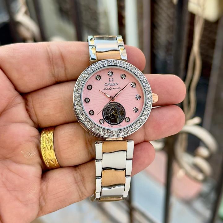Omegga Her Ladymatic 805 Automatic Open Heart Two Tone Pink Dial