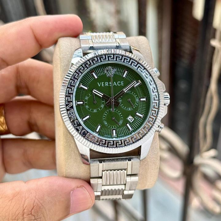 Versace Greca Action Chronograph Silver Green Dial