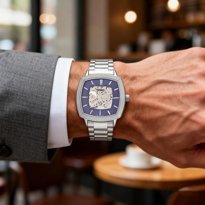 FossilX Nick Jonas Machine Luxe (LE1218) Automatic Skeleton Silver Blue Dial