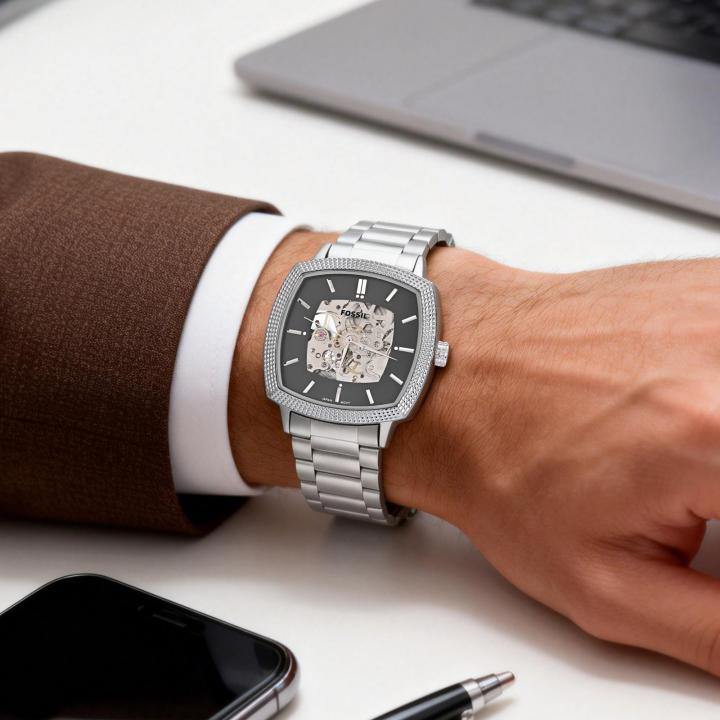 FossilX Nick Jonas Machine Luxe (LE1218) Automatic Skeleton Silver Black Dial