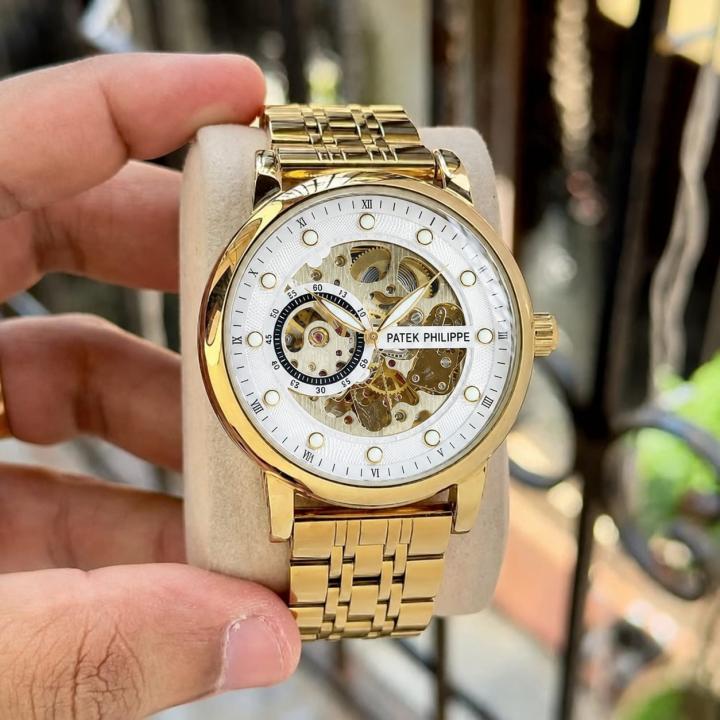 Patek Philipp Automatic Skeleton Open Heart Gold White Dial