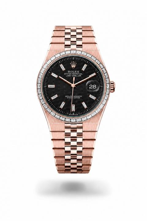 RolexLand-Dweller Diamond-Set Bezel Automatic Rose Gold Black Dial