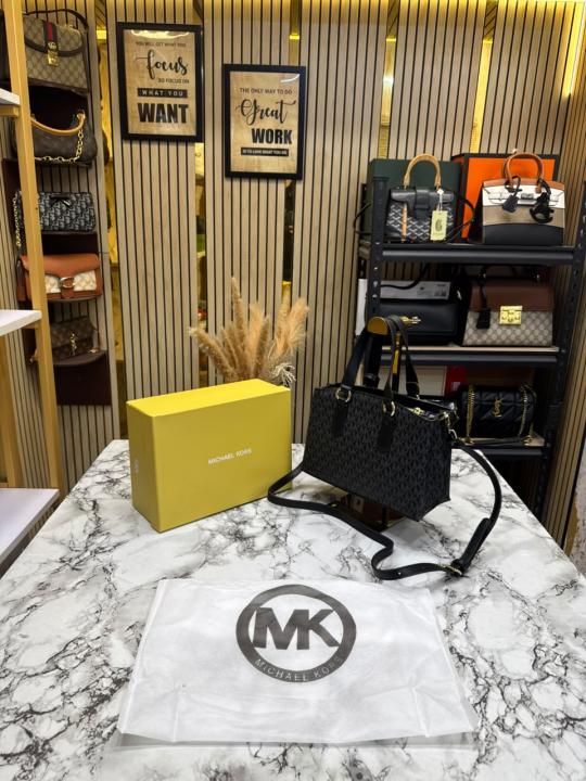 Michael Kor_s Emma Signature MK Satchel Tote With Shoulder Strap With Box And Dust Bag (Black)
