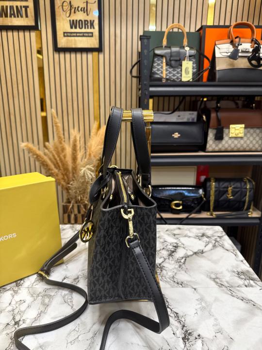 Michael Kor_s Emma Signature MK Satchel Tote With Shoulder Strap With Box And Dust Bag (Black)