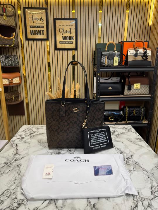 Coac_h City Tote Signature Canvas Tote Bag Including Pouch And Dust Bag (Coffee) (8020)