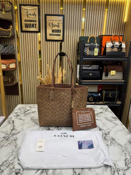 Coac_h City Tote Signature Canvas Tote Bag Including Pouch And Dust Bag (Apricot) (8020)