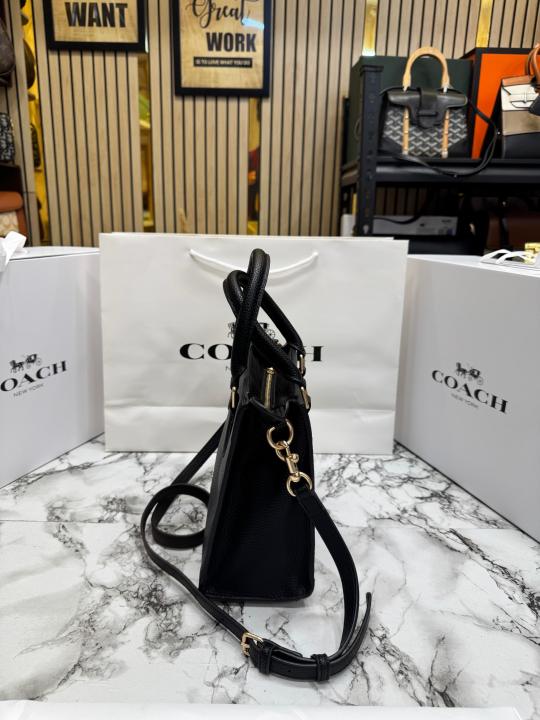 Coac_h Maggie Pebbled Leather Top Handle Crossbody Bag With Magnetic Box Including Carry Bag (Black) (C7)