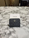 Coac_h Signature Monogram Zip-around Compact Wallet (Black) (60067)