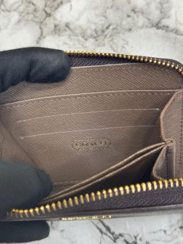 Coac_h Signature Monogram Zip-around Compact Wallet (Coffee) (60067)
