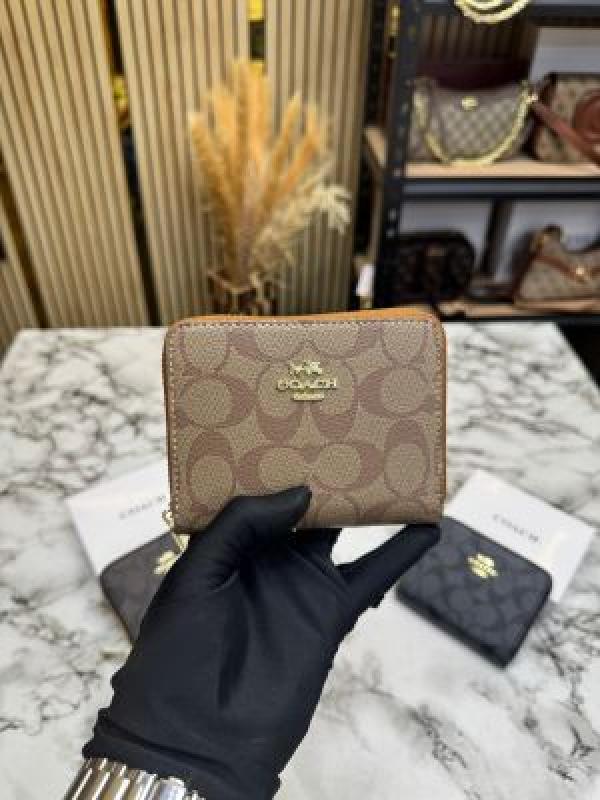 Coac_h Signature Monogram Zip-around Compact Wallet (Apricot) (60067)