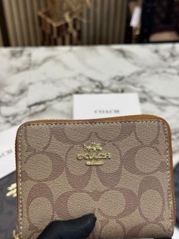 Coac_h Signature Monogram Zip-around Compact Wallet (Apricot) (60067)