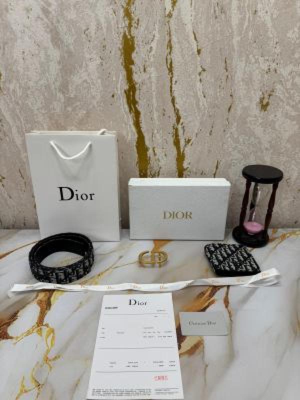 CHRISTIAN DIO_R PREMIUM CD BELT & WALLET COMBO WITH BOX DUST BAG CARRY BAG D65-BLACK