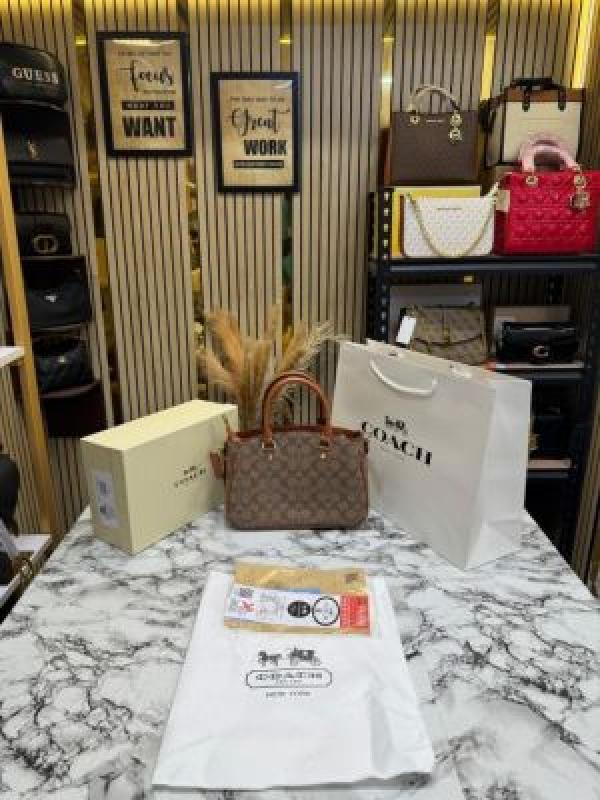 Coac_h Signature Monogram Leather Satchel Top Handle Bag With Box And Dust Bag Including Carry Bag (Apricot-3616)