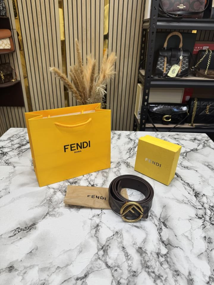 Fend_i Monogram Belt Gold Round Buckle Box And Dust Bag (F61-GG)(Coffee)