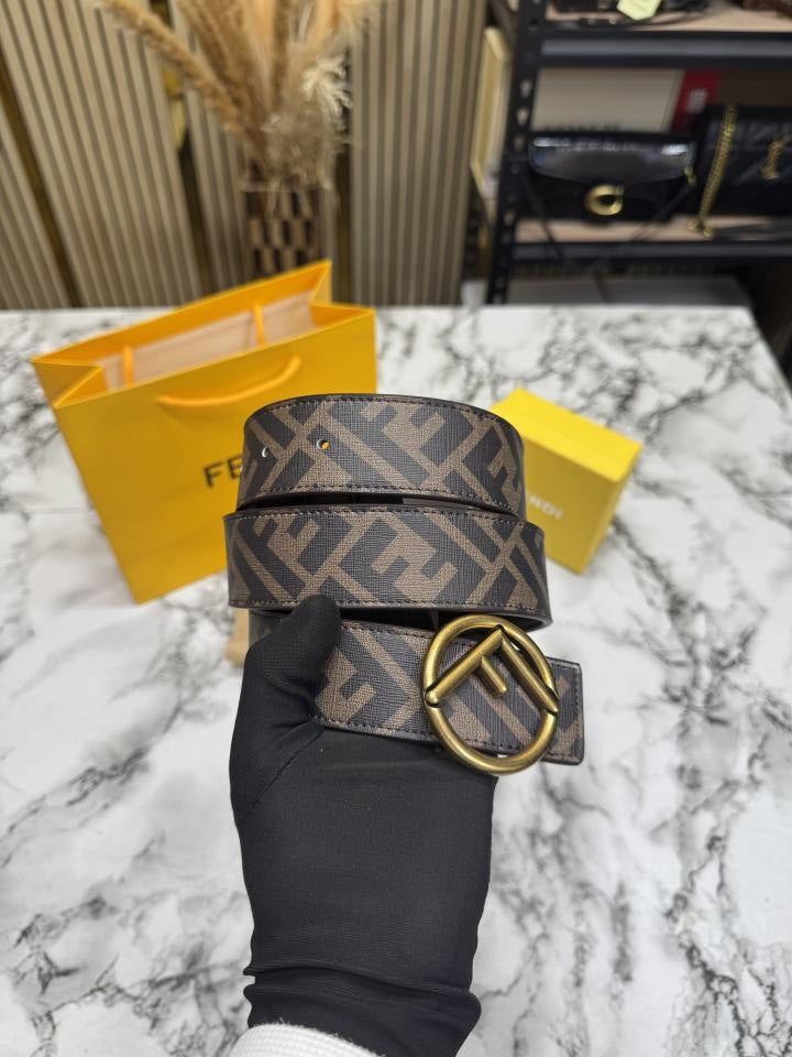 Fend_i Monogram Belt Gold Round Buckle Box And Dust Bag (F61-GG)(Coffee)