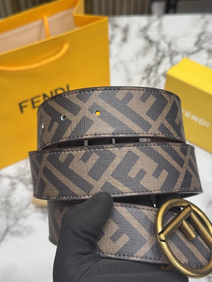 Fend_i Monogram Belt Gold Round Buckle Box And Dust Bag (F61-GG)(Coffee)