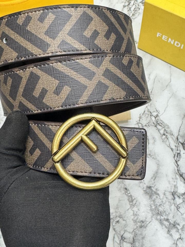 Fend_i Monogram Belt Gold Round Buckle Box And Dust Bag (F61-GG)(Coffee)
