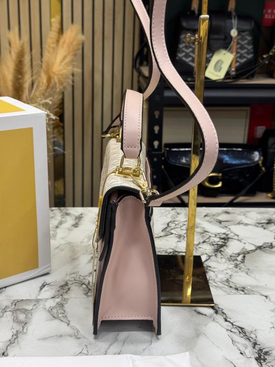Michael Kor_s Signature Monogram Flap Satchel Bag With Crossbody Strap Including Magnetic Box And Dust Bag (Pink)