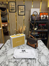Michael Kor_s Signature Monogram Flap Satchel Bag With Crossbody Strap Including Magnetic Box And Dust Bag (Brown)