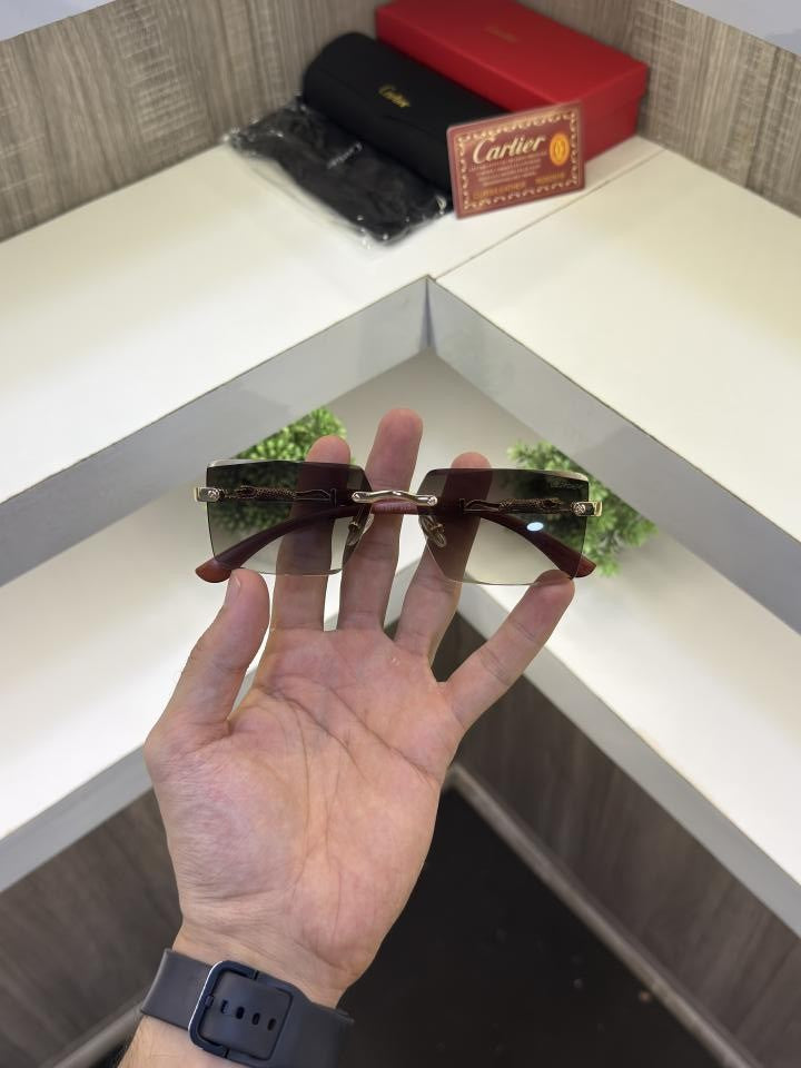 Cartie r 3077 Frameless Wooden stick sunglass ( Brown glass )