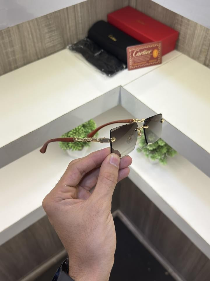 Cartie r 3077 Frameless Wooden stick sunglass ( Brown glass )