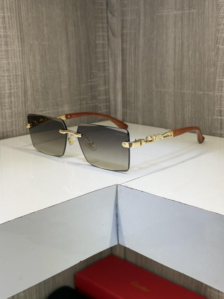 Cartie r 3077 Frameless Wooden stick sunglass ( Brown glass )