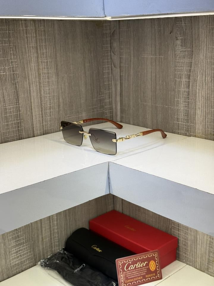 Cartie r 3077 Frameless Wooden stick sunglass ( Brown glass )