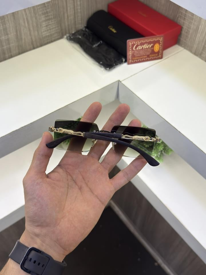 Cartie r 3077 Frameless Wooden stick sunglass ( Green glass )