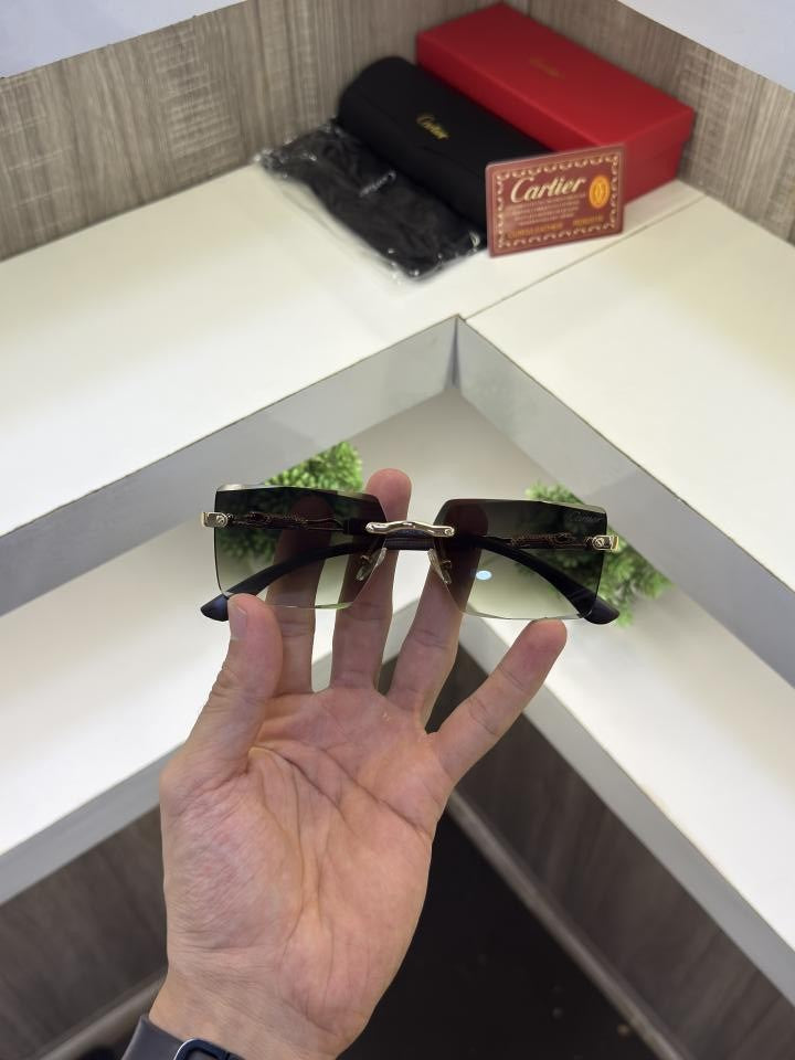 Cartie r 3077 Frameless Wooden stick sunglass ( Green glass )