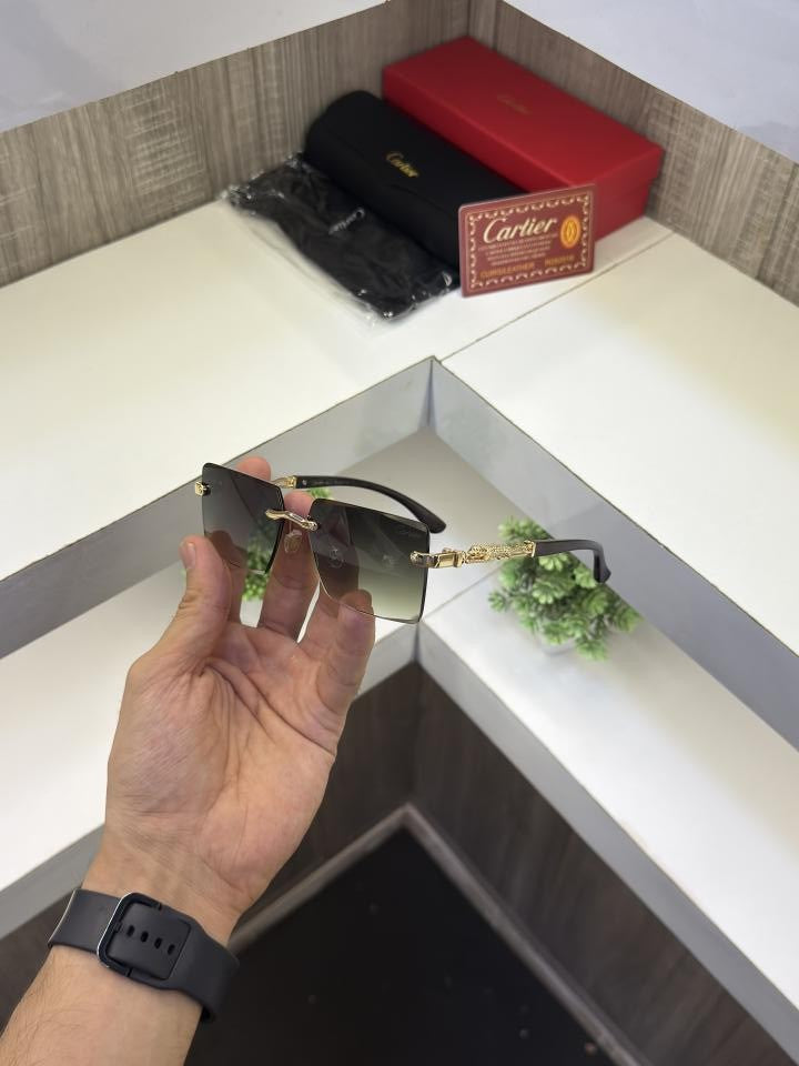 Cartie r 3077 Frameless Wooden stick sunglass ( Green glass )