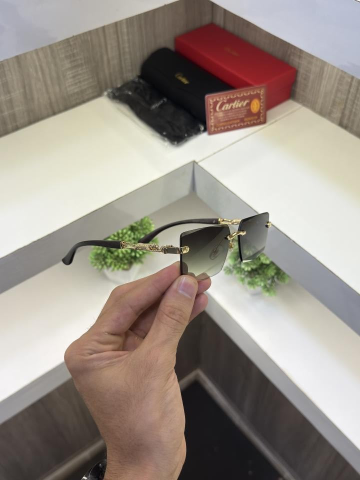 Cartie r 3077 Frameless Wooden stick sunglass ( Green glass )