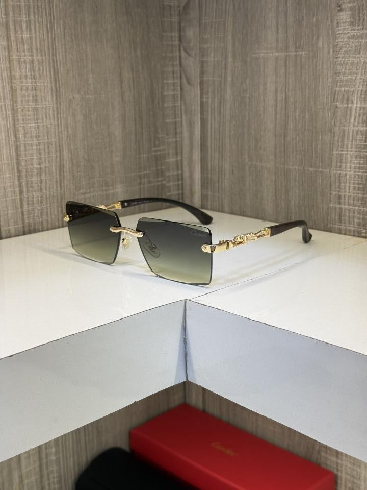 Cartie r 3077 Frameless Wooden stick sunglass ( Green glass )
